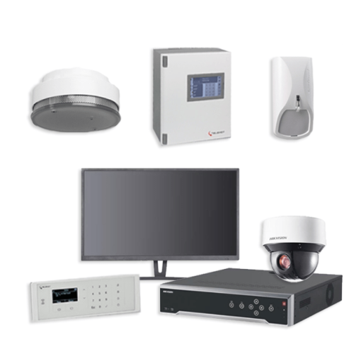 Telenot Funkalarmanlage Komplettset professional mit Außenbereich Videoüberwachung Set 13 inkl. HIKVision Set mit 4 Kameras, 1 NVR und 1 Monitor