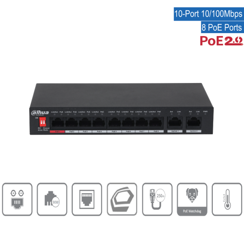Dahua PFS3010-8ET-96-V2 Switch - 8 Port PoE