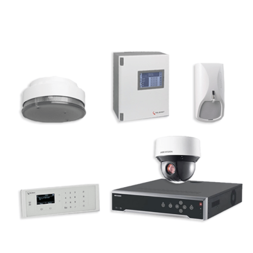 Telenot Funkalarmanlage Komplettset professional mit Außenbereich Videoüberwachung Set 10 inkl. HIKVision Set mit 6 Kameras und 1 NVR