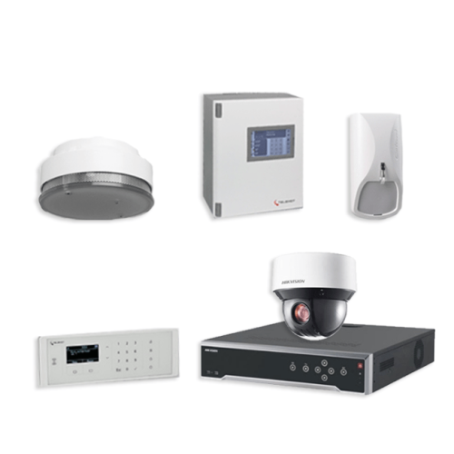 Telenot Funkalarmanlage Komplettset professional mit Außenbereich Videoüberwachung Set 11 inkl. HIKVision Set mit 4 Kameras und 1 NVR