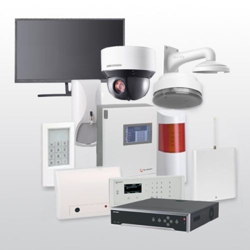 Telenot Funkalarmanlage Komplettset professional mit Außenbereich Videoüberwachung Set 12 inkl. HIKVision Set mit 4 Kameras, 1 NVR und 1 Monitor