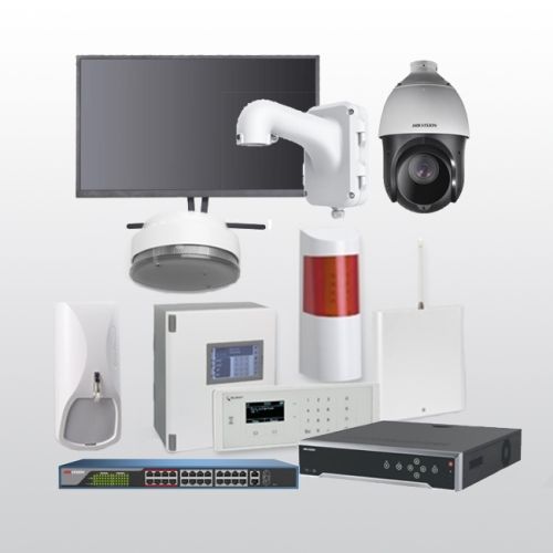 Telenot Funkalarmanlage Komplettset professional mit Außenbereich Videoüberwachung Set 13 inkl. HIKVision Set mit 4 Kameras, 1 Switch, 1 NVR und 1 Monitor