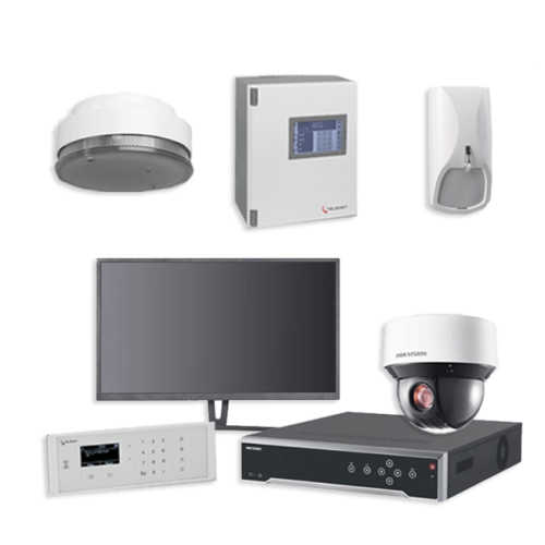 Telenot Funkalarmanlage Komplettset professional mit Außenbereich Videoüberwachung Set 14 inkl. HIKVision Set mit 6 Kameras, 1 NVR und 1 Monitor