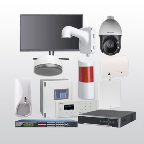 Telenot Funkalarmanlage Komplettset professional mit Außenbereich Videoüberwachung Set 14 inkl. HIKVision Set mit 4 Kameras, 1 Switch, 1 NVR und 1 Monitor