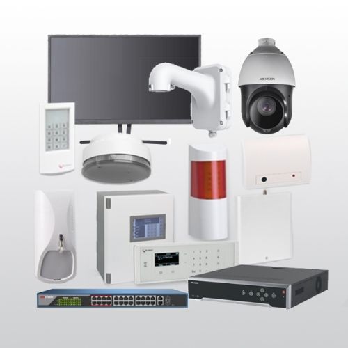 Telenot Funkalarmanlage Komplettset professional  mit Außenbereich Videoüberwachung Set 15 inkl. HIKVision Set mit 4 Kameras,1 NVR, 1 Switch und 1 Monitor