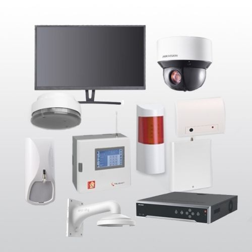 Telenot Funkalarmanlage Komplettset professional mit Außenbereich Videoüberwachung Set 2 inkl. HIKVision Set mit 4 Kameras, 1 NVR und 1 Monitor