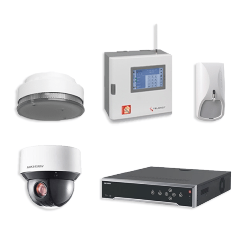 Telenot Funkalarmanlage Komplettset professional mit Außenbereich Videoüberwachung Set 2 inkl. HIKVision Set mit 4 Kameras und 1 NVR
