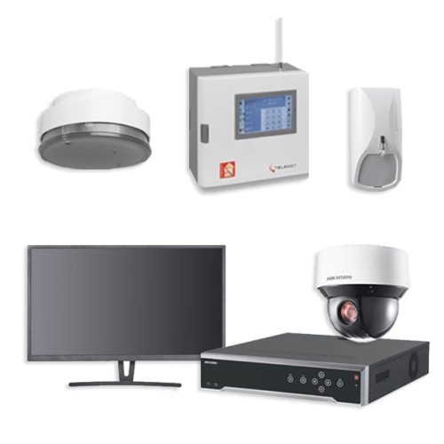 Telenot Funkalarmanlage Komplettset professional mit Außenbereich Videoüberwachung Set 2 inkl. HIKVision Set mit 6 Kameras, 1 NVR und 1 Monitor
