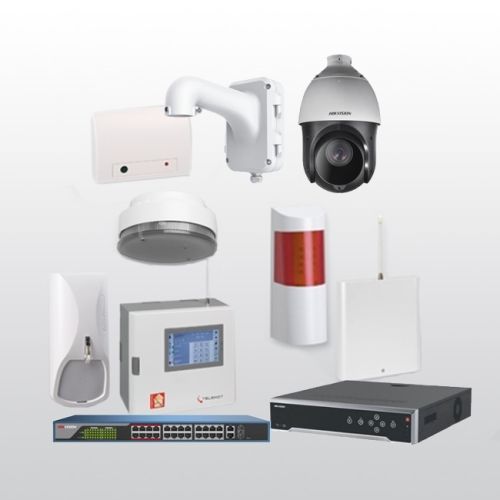 Telenot Funkalarmanlage Komplettset professional mit Außenbereich Videoüberwachung Set 2 inkl. HIKVision Set mit 6 Kameras, 1 NVR und 1 Switch