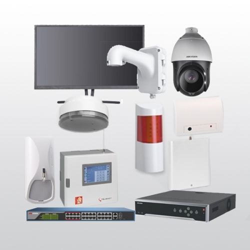 Telenot Funkalarmanlage Komplettset professional mit Außenbereich Videoüberwachung Set 2 inkl. HIKVision Set mit 6 Kameras, 1 Switch, 1 NVR und 1 Monitor