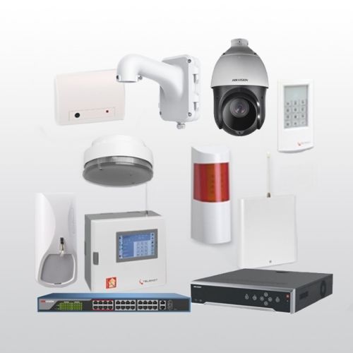 Telenot Funkalarmanlage Komplettset professional mit Außenbereich Videoüberwachung Set 3 inkl. HIKVision Set mit 6 Kameras, 1 NVR und 1 Switch