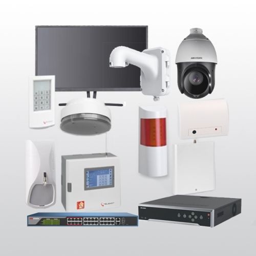 Telenot Funkalarmanlage Komplettset professional mit Außenbereich Videoüberwachung Set 3 inkl. HIKVision Set mit 4 Kameras, 1 Switch, 1 NVR und 1 Monitor