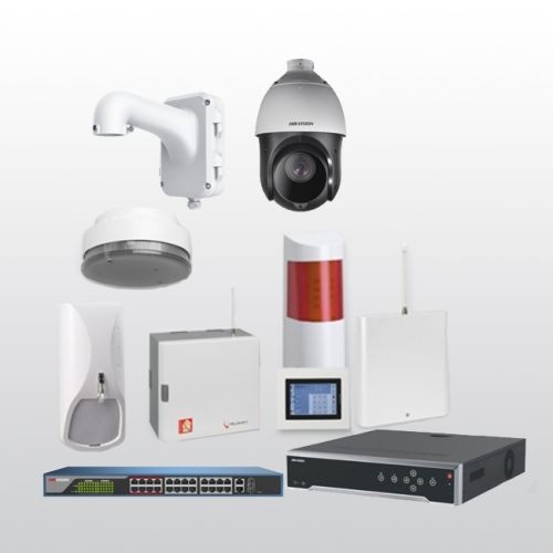 Telenot Funkalarmanlage Komplettset professional mit Außenbereich Videoüberwachung Set 4 inkl. HIKVision Set mit 6 Kameras, 1 NVR und 1 Switch