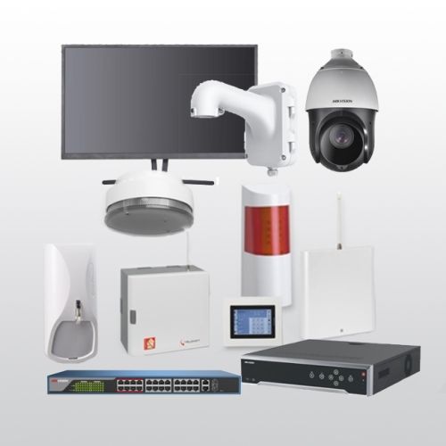 Telenot Funkalarmanlage Komplettset professional mit Außenbereich Videoüberwachung Set 4 inkl. HIKVision Set mit 6 Kameras, 1 Switch, 1 NVR und 1 Monitor