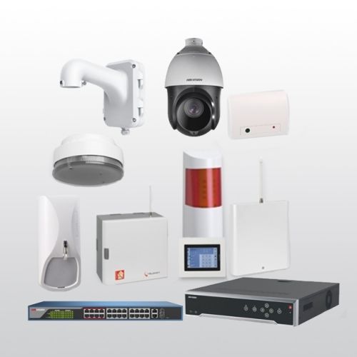 Telenot Funkalarmanlage Komplettset professional mit Außenbereich Videoüberwachung Set 5 inkl. HIKVision Set mit 6 Kameras, 1 NVR und 1 Switch