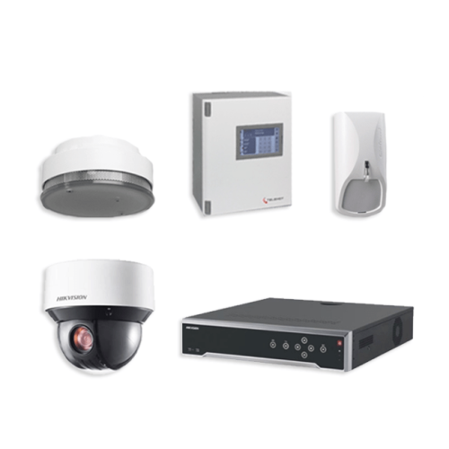 Telenot Funkalarmanlage Komplettset professional mit Außenbereich Videoüberwachung Set 7 inkl. HIKVision Set mit 4 Kameras und 1 NVR