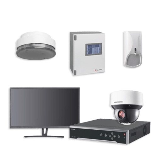 Telenot Funkalarmanlage Komplettset professional mit Außenbereich Videoüberwachung Set 7 inkl. HIKVision Set mit 6 Kameras, 1 NVR und 1 Monitor