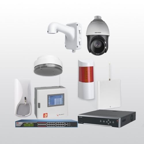 Telenot Funkalarmanlage Komplettset professional mit Außenbereich Videoüberwachung Set 7 inkl. HIKVision Set mit 6 Kameras, 1 NVR und 1 Switch