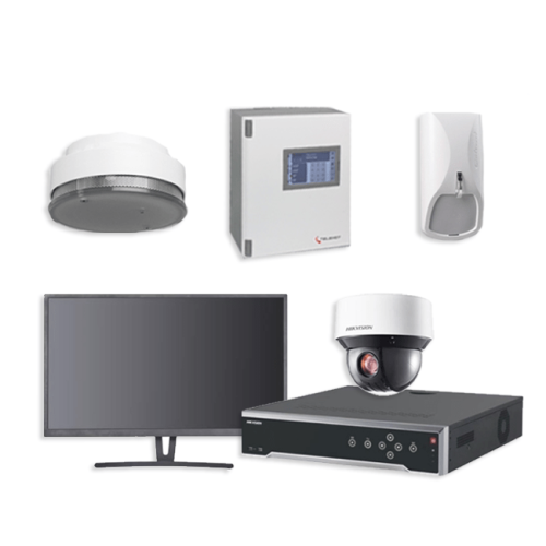 Telenot Funkalarmanlage Komplettset professional mit Außenbereich Videoüberwachung Set 8 inkl. HIKVision Set mit 4 Kameras, 1 NVR und 1 Monitor