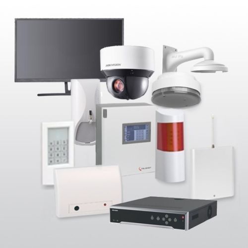 Telenot Funkalarmanlage Komplettset professional mit Außenbereich Videoüberwachung Set 9 inkl. HIKVision Set mit 4 Kameras, 1 NVR und 1 Monitor