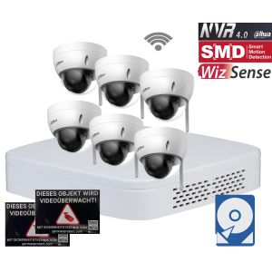 Dahua D17 WLAN Videoüberwachungsset 6x Dome Kamera 4MP + NVR 4 Kanal + 2 TB Festplatte 