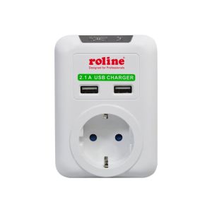 Roline Power Wall Outlet with 2x USB charger - Überspannungsschutz - Wechselstrom 230 V - 3600 Watt - Ausgangsbuchsen: 3 - weiß