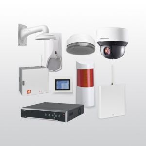 Telenot Funkalarmanlage Komplettset professional mit Außenbereich Videoüberwachung Set 4 inkl. HIKVision Set mit 4 Kameras und 1 NVR