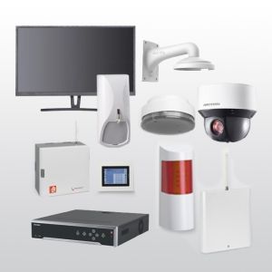 Telenot Funkalarmanlage Komplettset professional mit Außenbereich Videoüberwachung Set 4 inkl. HIKVision Set mit 4 Kameras, 1 NVR und 1 Monitor